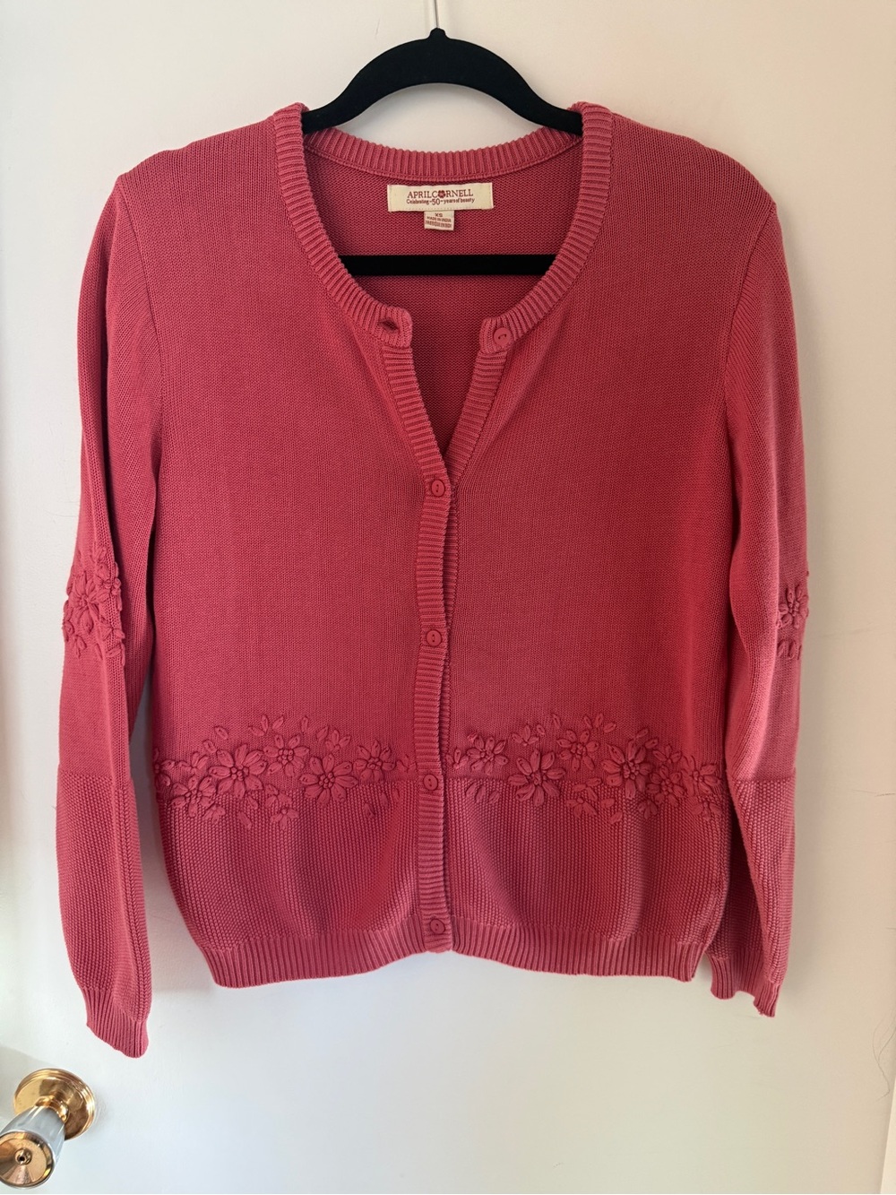 April Cornell Dusty Rose Pink Floral Embroidered Cotton Cardigan XS Cottagecore